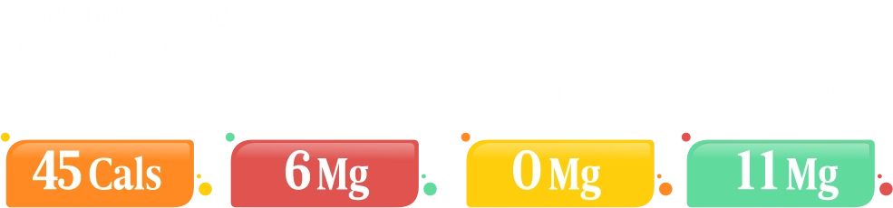 Zupy Golden Detox nutrition facts showing 45 calories, 6 mg total sugar, 0 mg sodium and 11 mg total carbs